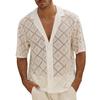 Men's Cuban Collar Shirt Casual Hollow Out Knitted Button Down Shirt