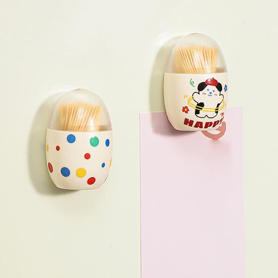 Magnetic Toothpick Box Cartoon Dog Dot Pattern Toothpick Holder Dispenser Fridge Magnet Dust-proof Kitchen Toothpick Organizer Container
