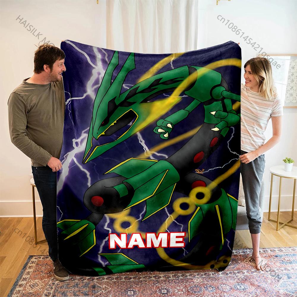 Pokemon Rayquaza Printed Blanket with Name or Text- Ultra Soft & Cozy Gift Present,Warm Lightweight Throw for Bed,Couch & Travel