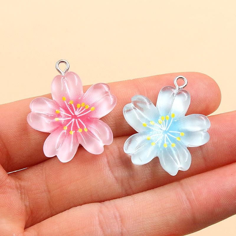 Transparent Cherry Blossom Plant Charms - 6 Colors, 25x29mm Five-Petal Resin Flower Pendants