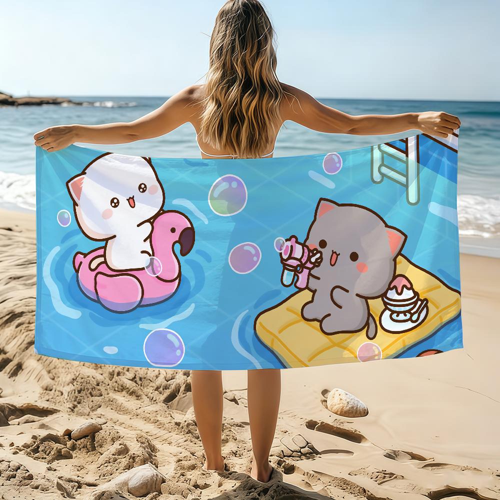Mochi Cat Cute Towel Beach Towel Oversized Quick Dry Towel Absorbent Soft Swim BeachTowels for Men Women