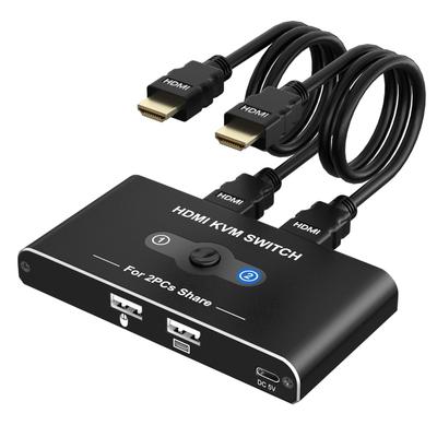 USB KVM Switch with 2 HDMI Inputs and 1 Output, Switches Between 2 PCs and 1 Monitor, Shares Keyboard/Mouse/Display Between 2 PCs, 4K@60Hz Video Outpu