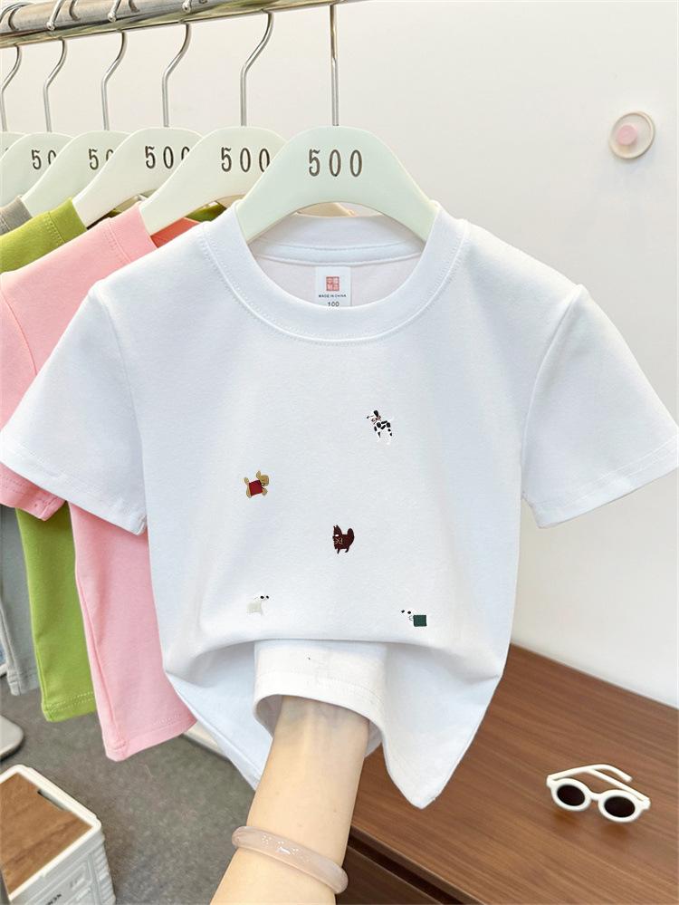 Kids Summer Cotton Cartoon T Shirt Loose Round Neck Short Sleeve Casual Top For Boys And Girls