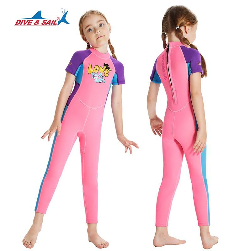 2.5mm Kids Girls Wetsuit Short Sleeve Full Body Dive Suit Snorkeling Surfing Swimming Warm Water Sports