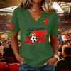 Women V Neck Pullover Short Sleeve Casual T Shirt Soccer Flag Print Portugal Support Top for Fans