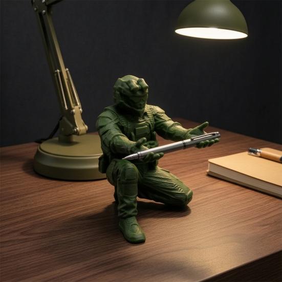 3D Printed Soldier Pen Pencil Holder Stand for Desk, Pen Display Stand, Creative Pencil Holder, Military Decorations for Home Office