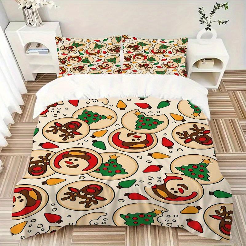 3pcs Christmas Cookies Bedding Set, Breathable and Soft, Suitable for Bedroom Decor (1*Duvet Cover + 1/2*Pillowcases, No Core) yy250821120