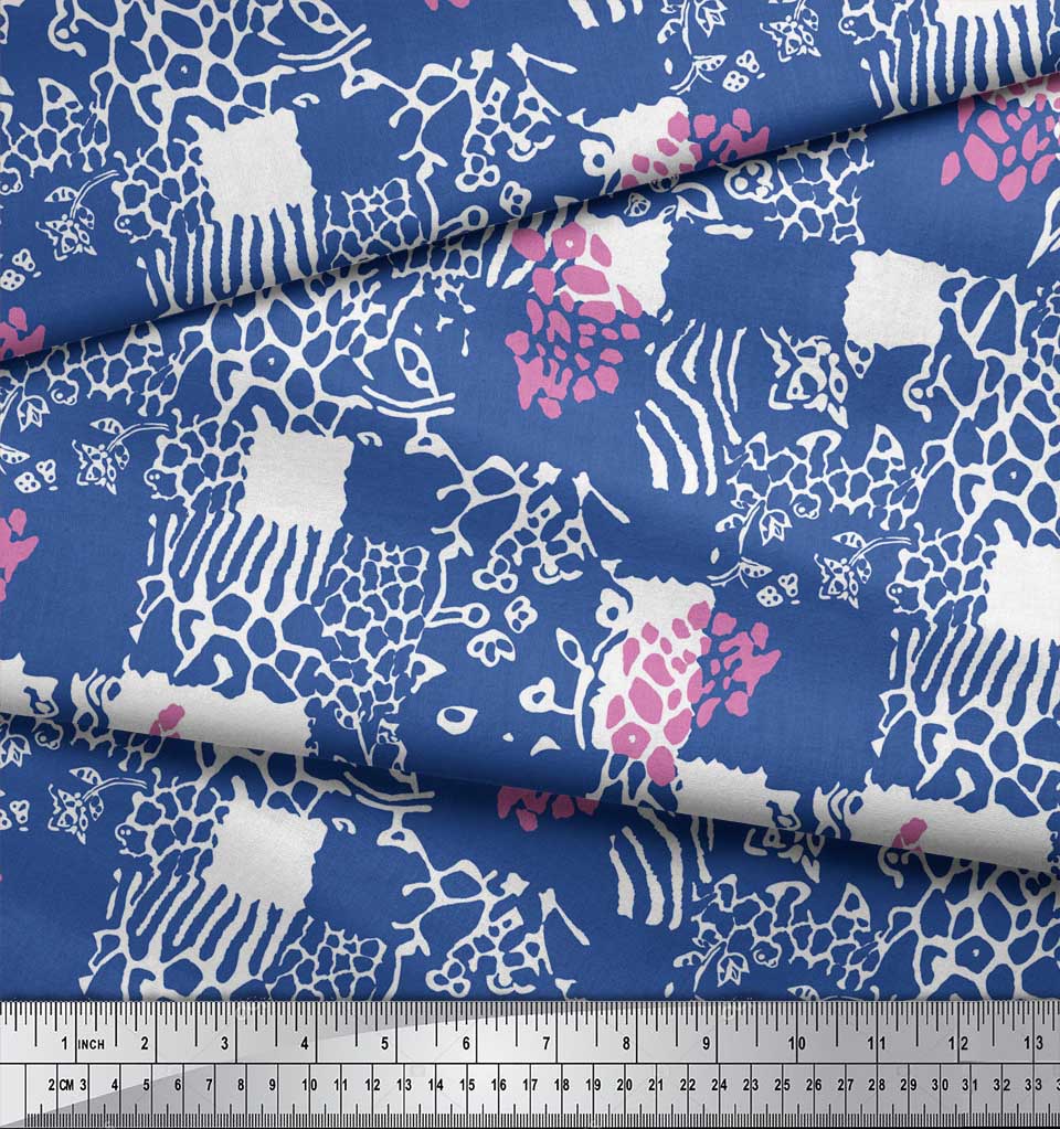 Soimoi Purple Japan Crepe Satin Fabric Brush Stroke & Leopard Animal Skin Printed Fabric 1 Metre 42 Inch