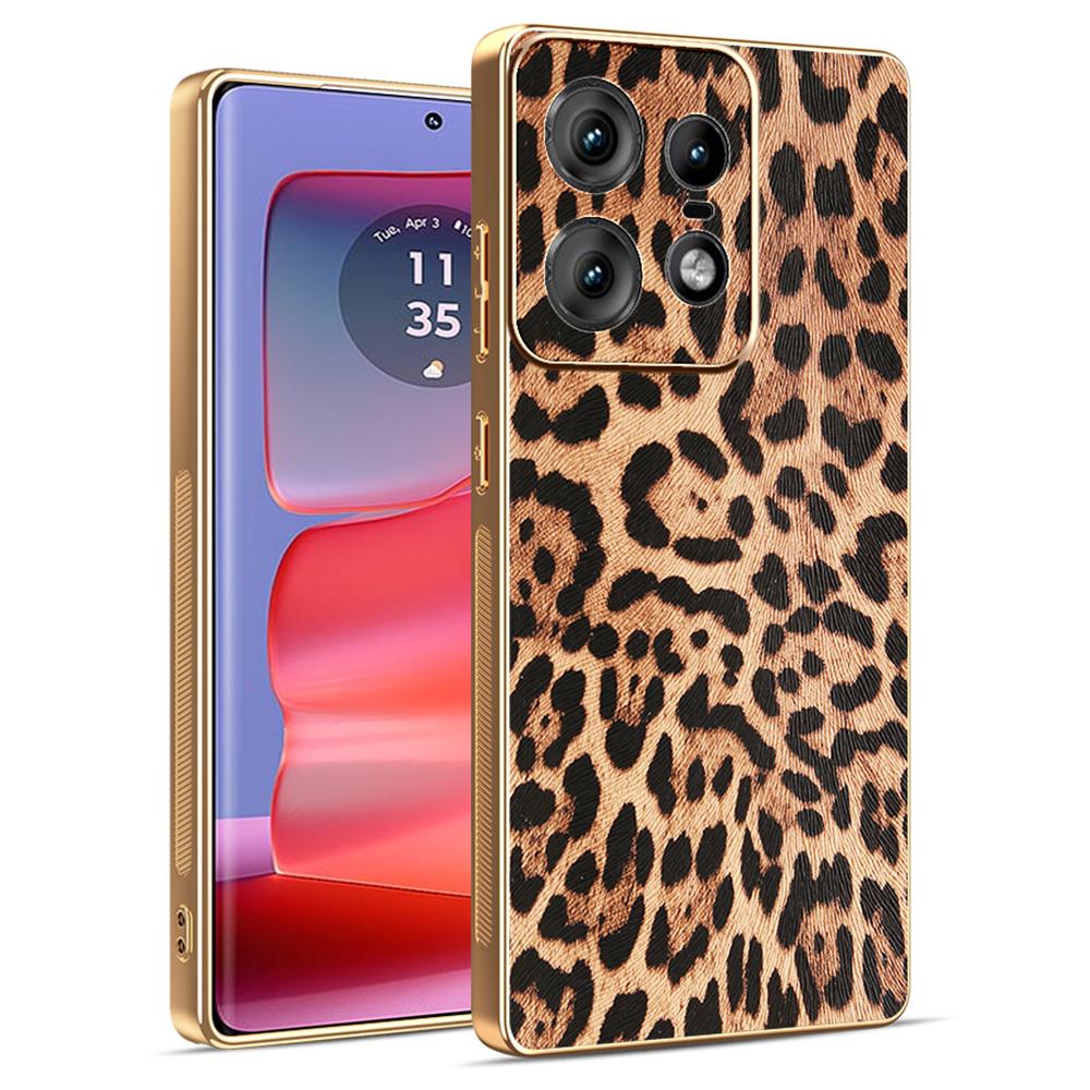 

For Motorola Edge 50 Pro 5G Case Leopard Print PU Leather Coated PC+TPU Electroplating Phone Cover A