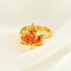 Korean Trend Red Zircon Maple Leaf Opening Adjustable Rings for Women Fashion Gold Color Statement Ring Jewelry Party Accessories