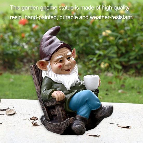 Rocking Chair Gnome Figurine Resin Holding Coffee Dwarf Elf Statue Sculpture Indoor Outdoor Garden Patio Yard Lawn Decoration Ornament
