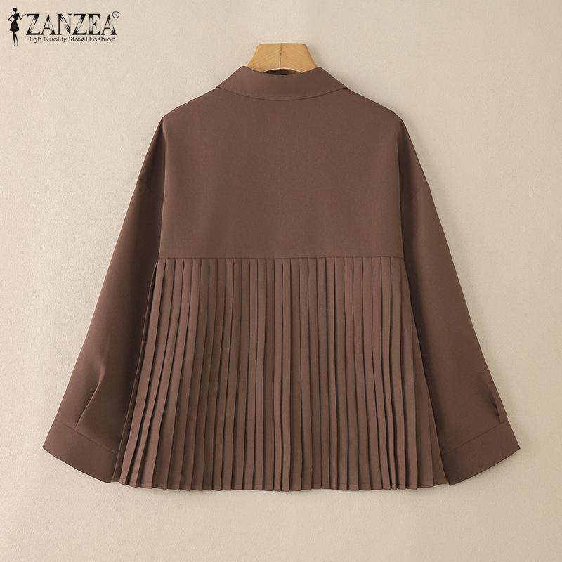 ZANZEA Damska bluzka z kołnierzykiem typu „knebel” i luźnym, swobodnym długim rękawem