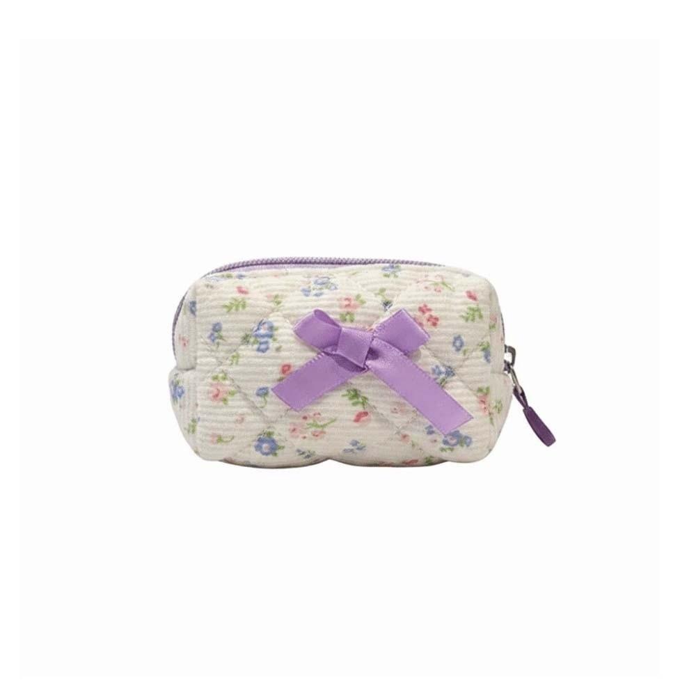 Quilted Lattice Quilted Cosmetic Pouch Floral Print Small Coin Purse Coquette Aesthetic Style 5