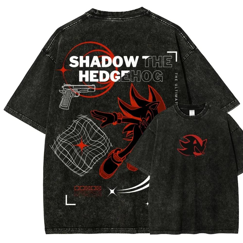 Classic Anime Manga Games Sonic Peripherals Print T-shirts Fashion Loose Oversized Tee Men Women Retro Washed Cotton Tops