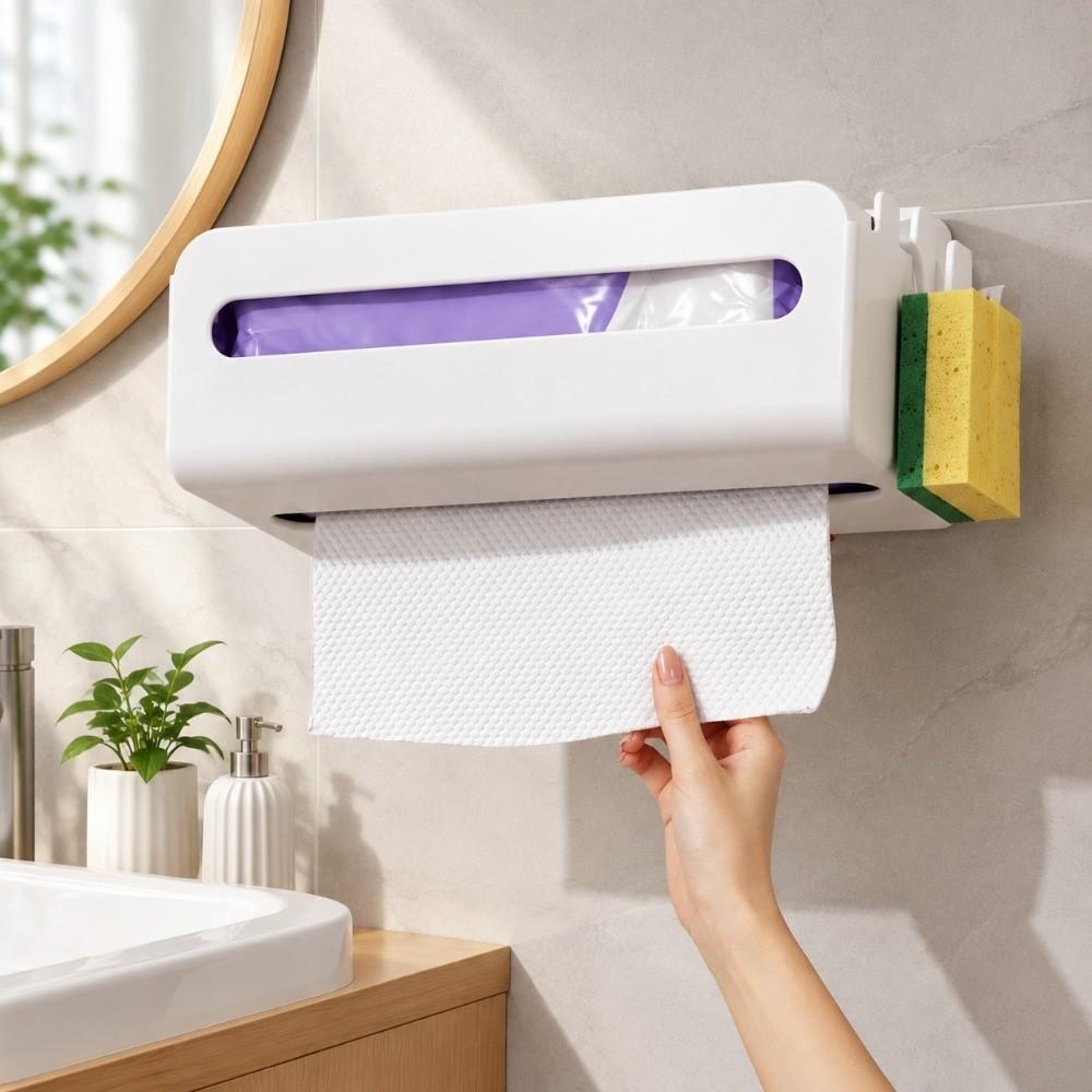 Self‑adhesive Wall Mounted Paper Towel Holder No Drilling Refrigerator Tissue Organizer Kitchen