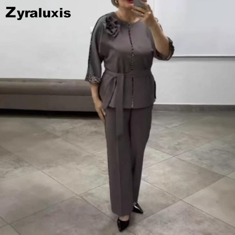Fashion Women s Clothing Elegant Leopard Print Floral Temperament Set S кофейный