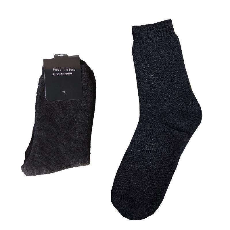 Men's Cotton & Wool Socks: Warm Winter Terry, Business Casual, Solid Color, Long Style
