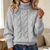 Damen-Strickpullover mit Rollkragen, langen Ärmeln, einfarbig und mit Zopfmuster