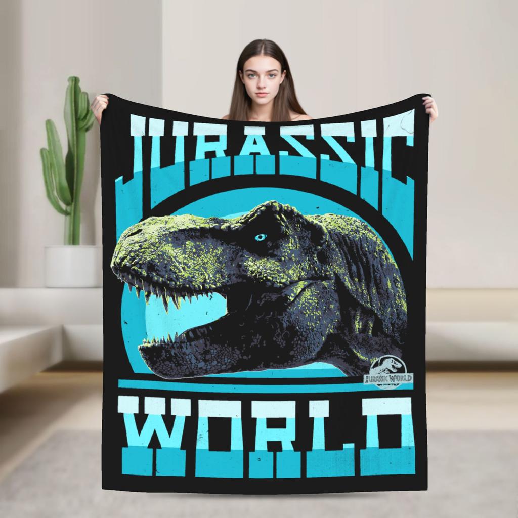 Jurassic T-Rex Grid World Blanket Flannel Spring/Autumn Logo Breathable Lightweight Throw Blankets for Travel Bedroom Quilt