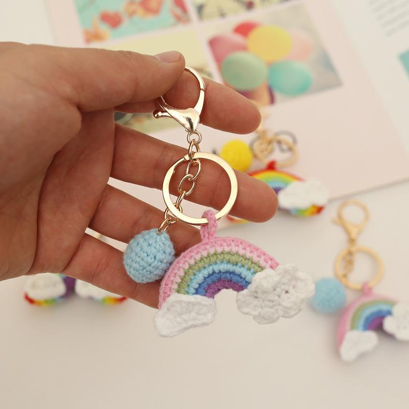 Handmaking Rainbow Crochet Keychain For Gifts Knitting Rainbow Keychain Cute Rainbow Pendant Keyring Custom Accessory