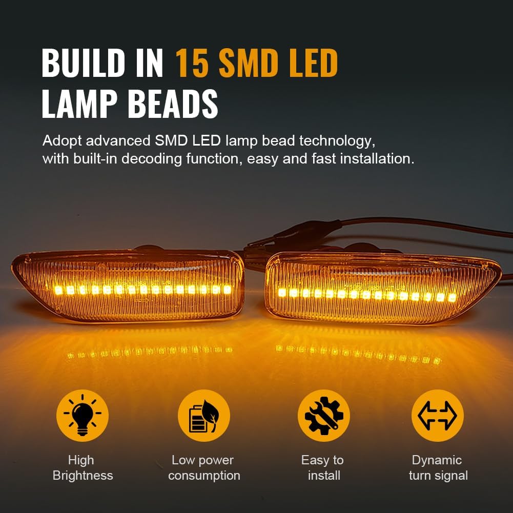 GZYF Front Fender Side Marker Lights for Volvo S60 S80 MK1 V70 MK2 XC70 XC90 Clear Lens, Amber Light