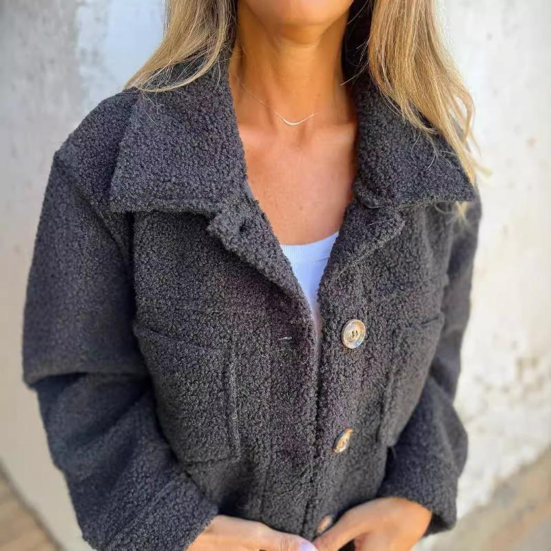 

Женские осенне-зимние куртки из искусственного меха ягненка, свободные однобортные куртки с карманами, верхняя одежда, модные толстые пальто из флиса с отложным воротником 4XL чёрный