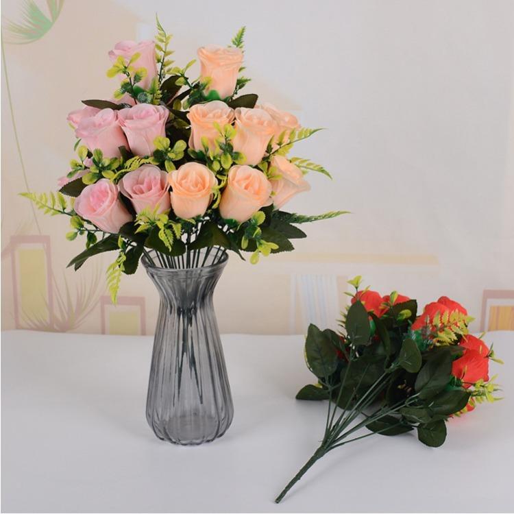 12 Hands Rose Bridal Bouquet Realistic Bridesmaid Flower Arrangement Wedding Decoration Ornament Reusable Dustproof Faux Floral Centerpiece Easy Care