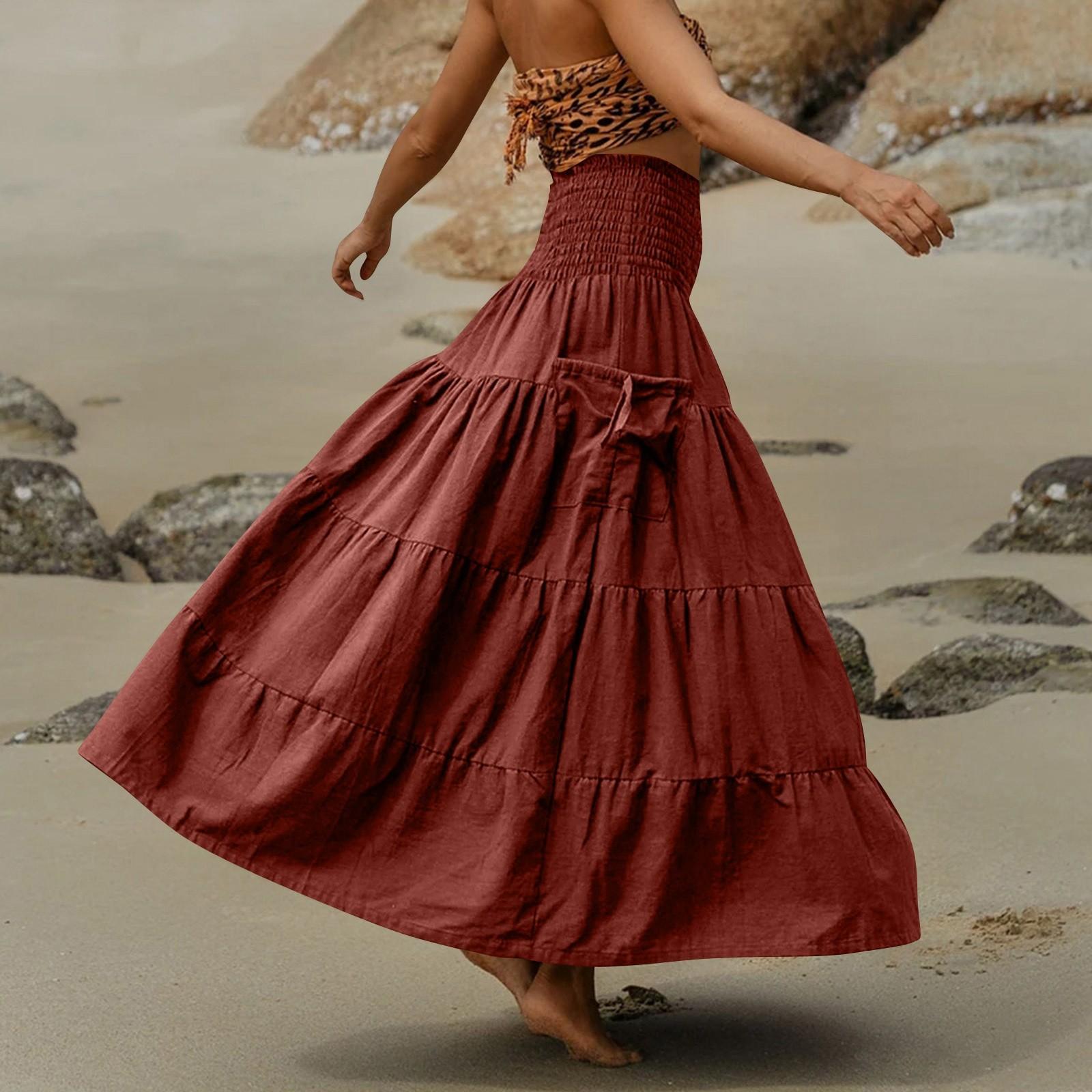 

Женская модная однотонная юбка-полуюбка в стиле бохо, свободная длинная юбка с карманами, юбка-обертка Two Wear L винный