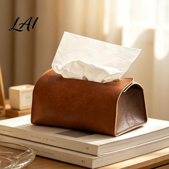 Multipurpose Storage Case PU Leather Tissue Box Foldable Retro Style Holder Dining Room Organizer Decorative Desktop Organizer for Office Desk Home