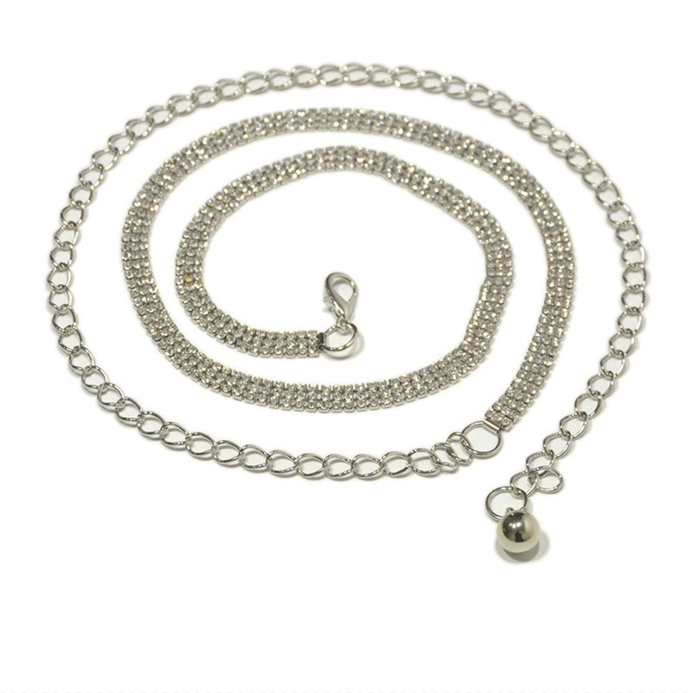 Adjustable Zircon Inlaid Waist Belt Bling Crystal Waist Chain Sweet Rhinestone Waistband  Party