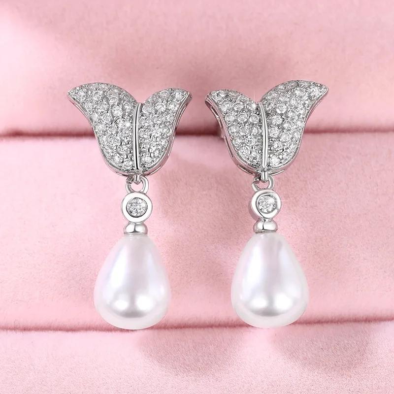 Beige High-End Perlenohrringe, Damen Schlichtes und Modisches Design, Exquisit, Luxuriös, Glänzende Schmuckaccessoires Großhandel