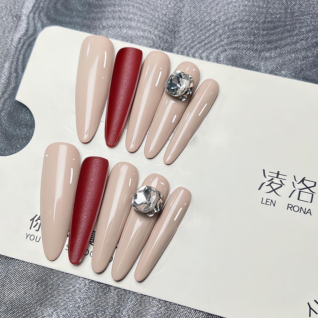 Press On Nails Long Stiletto Glitter Fake Nails Press Ons with Design Reusable Acrylic False Nail Full Cover Glue On Nail Stick On Nail for Women