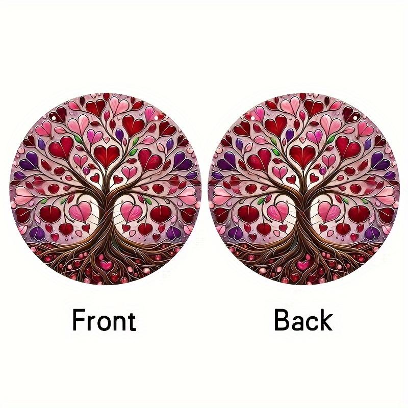 2D Flat Round Tree Acrylic Decoration Sign, Pink, Red, Purple Heart Leaves Design, Suitable for Wall Decoration, Porch, Room, Villa, Accents Home, Hal