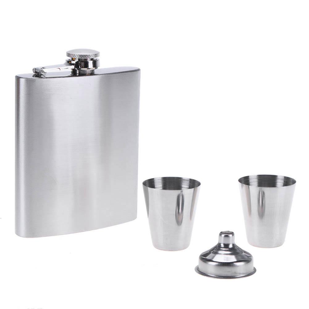 7oz Silver Portable 304 Stainless Steel Flagon Whiskey Vodka Wine Pot Hip Flask Set Alcohol Drinking Funnel Cup Set
