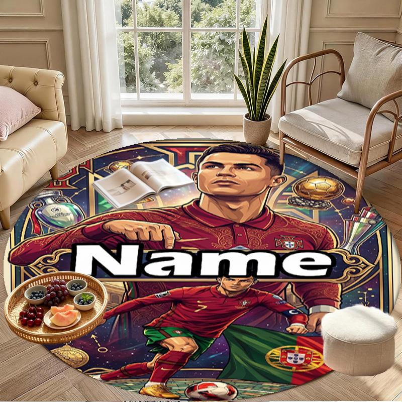 Tapis rond personnalisé avec impression Cristiano Ronaldo, Tapis décoratif polyvalent pour la maison, pour salle de jeux, appartement, balcon, entrée, couloir Cadeau