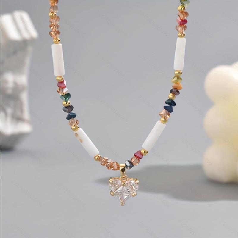 Boho Elegant Irregular Imitation Pearl Beads Chain Necklace Heart Pendant Choker Necklace For Girls Jewelry Vacation Party Gift