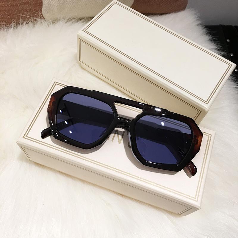 Retro Double Bridges Pilot Women Sunglasses Brand Designer  Trendy Tortoise Shell Sun Glasses Eyewear Gray Lens Female Uv400
