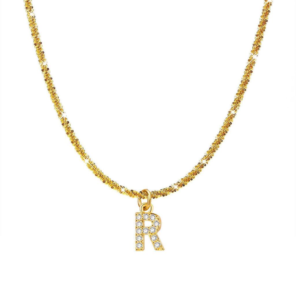 European and American Wind Titanium Steel Sparkling Necklace Women Inlaid with Zirconium 26 English Letters Pendant Collarbone Chain Girls High Sense