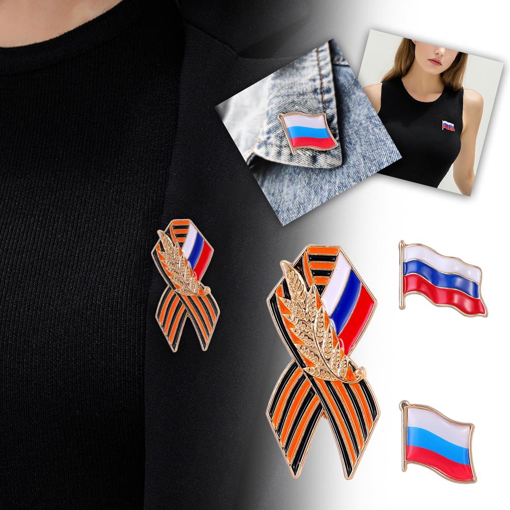 Enameled Russia National Flag George Ribbon Brooches Alloy Wheat Ear Bow Tie Pin Women Coat Shirt Corsage Hat Bag Badge