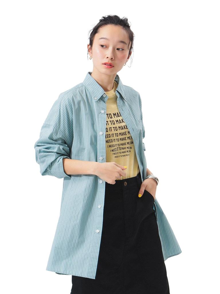 Beams Boy Dobby Stripe Free 13110453452 Women's Large/Small Button-Down Shirt, Green, Size,