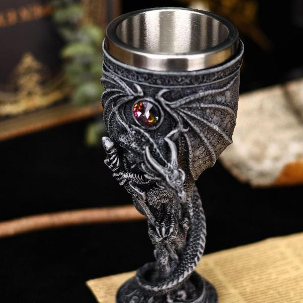 Medieval Dragon Wine Goblets Beer Cup Evil Dragon Gem Stainless Steel Goblet Halloween Home Decoration Whiskey Cup Friends Gift