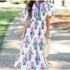 2025 New Women's V-neck Flower Print Dress