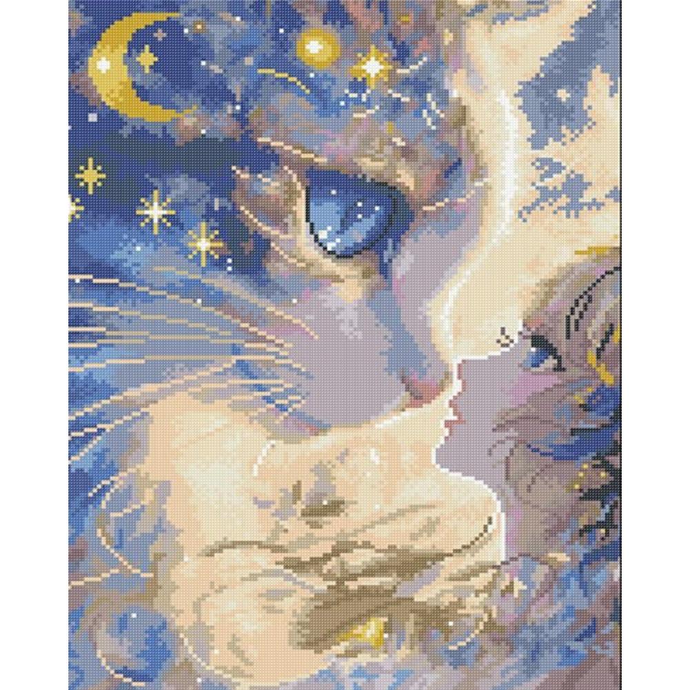 Cartoon Girl Cat Printed Cross Stitch Kit 40x50cm DIY 11CT Embroidery Craft Set