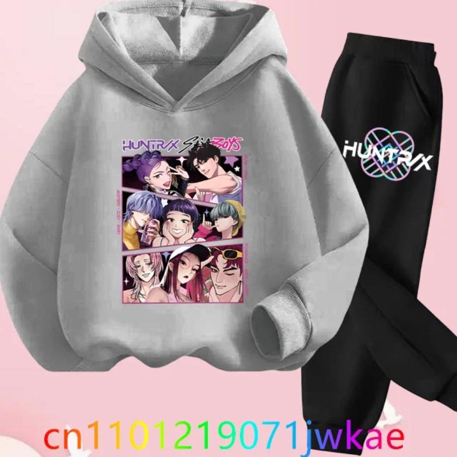 Kids Hoody Suit KPop Demon Hunters Printed Children's Clothing Y2K Hoodies+Pants Sports Sets