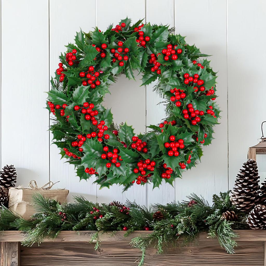 Christmas Red Fruit Decoration Wreath Simulation Berry Decoration Christmas Vine Circle Window Layout Wall Hanging Wreath