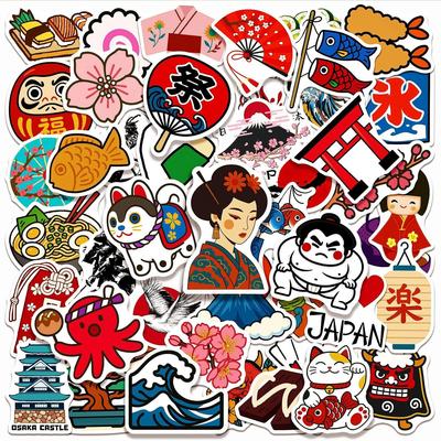 Japanese Culture Stickers 50 Pieces Suitable Water Bottles Laptops Skateboards Guitars Scrapbooking Journaling Applicable Suitcases Cars Motorcycles