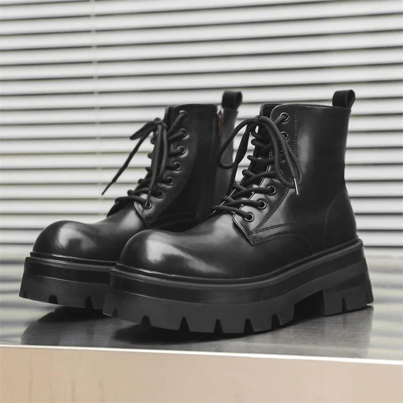 2024New Fashion Casual Leather Office Boots Winter Platform High Top Walking BootsThick Bottom Antiskid Designer Motorcycle Boot