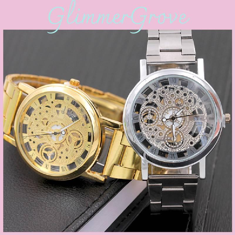 Elegant Geneva Alloy Case Men's Watch With Transparent Dial And Steel Band Stylish Design