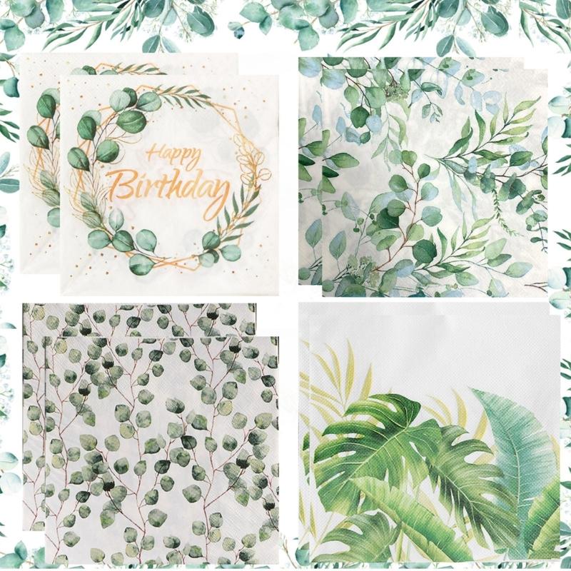 Pack of 20 Green Eucalyptuses Paper Napkins Vintages Table Decoration for Wedding Receptions and Garden Parties