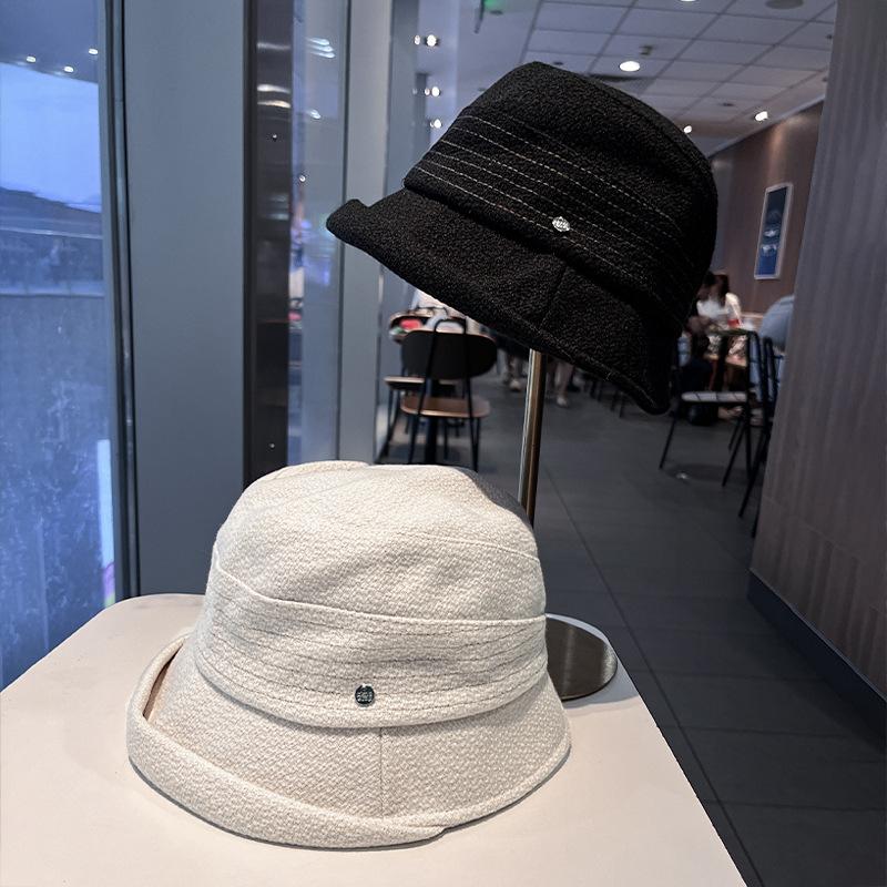 Hepburn Style Autumn and Winter Korean Version of Crimping Contrasting Color Fisherman Hat Children Elegant Foreign Style Good-looking Wool Woolen T